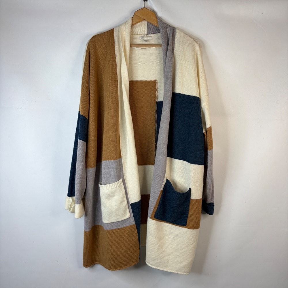Cato Cardigan Sweater Womens 26/28W Multicolor Patchwork Colorblock Open Front
